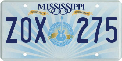 MS license plate ZOX275