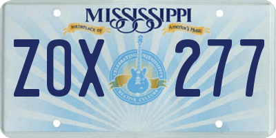 MS license plate ZOX277