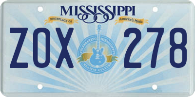 MS license plate ZOX278