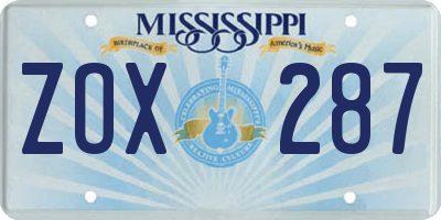 MS license plate ZOX287