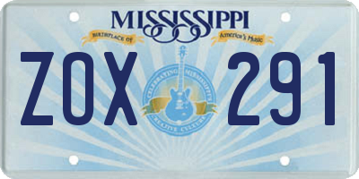 MS license plate ZOX291