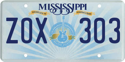 MS license plate ZOX303