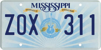 MS license plate ZOX311
