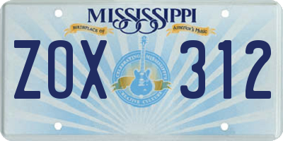 MS license plate ZOX312