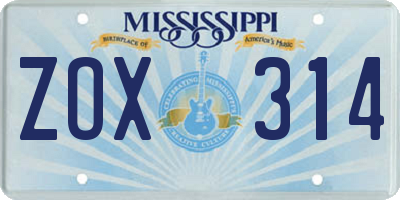 MS license plate ZOX314