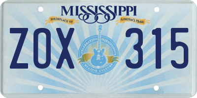 MS license plate ZOX315