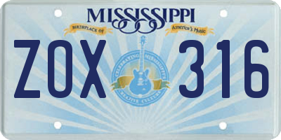 MS license plate ZOX316