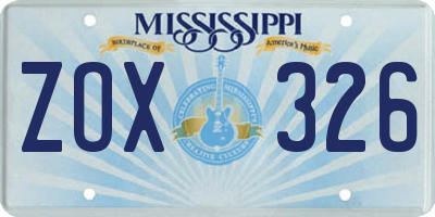 MS license plate ZOX326