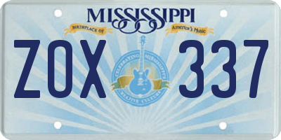 MS license plate ZOX337