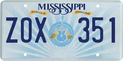 MS license plate ZOX351