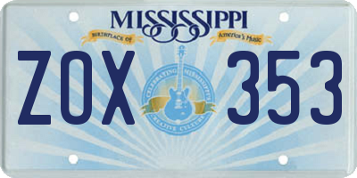 MS license plate ZOX353