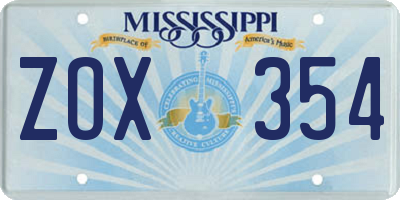 MS license plate ZOX354