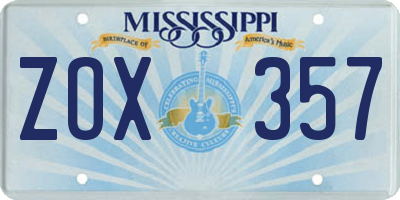 MS license plate ZOX357