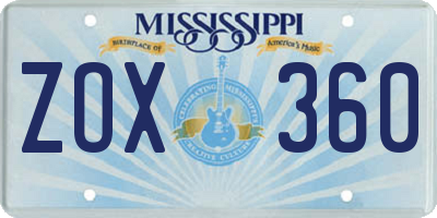MS license plate ZOX360