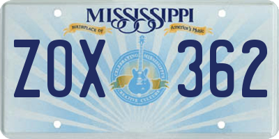 MS license plate ZOX362