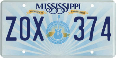 MS license plate ZOX374