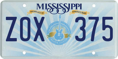 MS license plate ZOX375