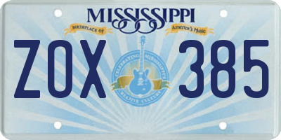 MS license plate ZOX385
