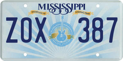 MS license plate ZOX387