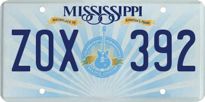MS license plate ZOX392