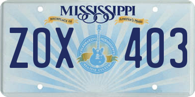 MS license plate ZOX403