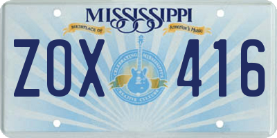 MS license plate ZOX416