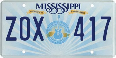 MS license plate ZOX417
