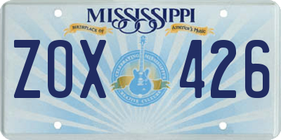 MS license plate ZOX426