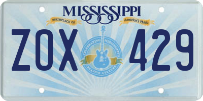 MS license plate ZOX429