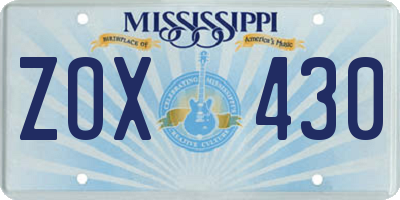 MS license plate ZOX430