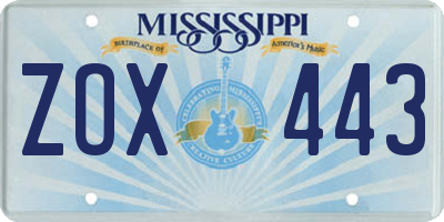 MS license plate ZOX443