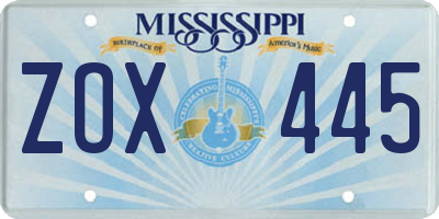 MS license plate ZOX445