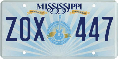 MS license plate ZOX447