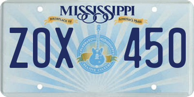 MS license plate ZOX450