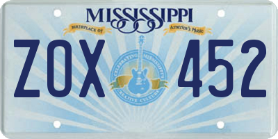 MS license plate ZOX452