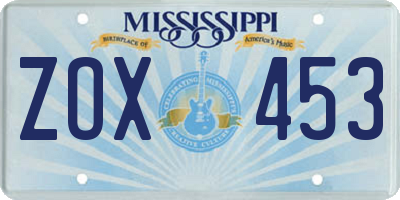 MS license plate ZOX453