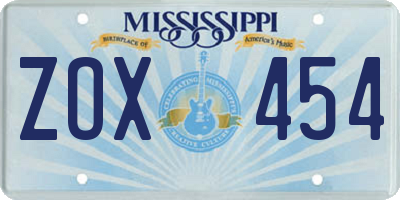 MS license plate ZOX454