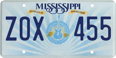 MS license plate ZOX455