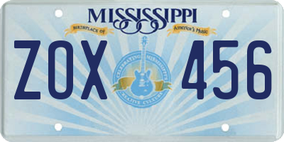MS license plate ZOX456