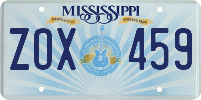 MS license plate ZOX459