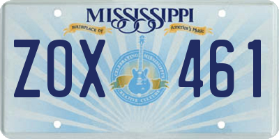 MS license plate ZOX461