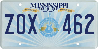 MS license plate ZOX462