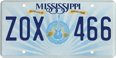 MS license plate ZOX466