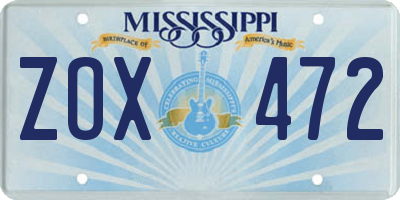 MS license plate ZOX472