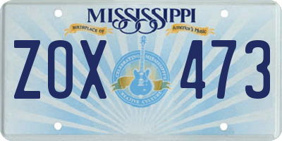 MS license plate ZOX473