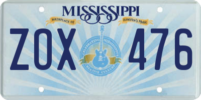 MS license plate ZOX476
