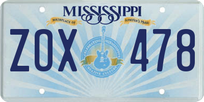 MS license plate ZOX478