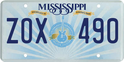 MS license plate ZOX490