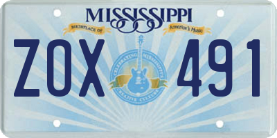 MS license plate ZOX491