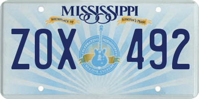 MS license plate ZOX492
